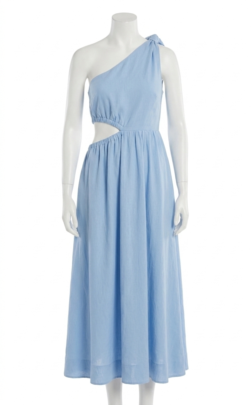 NEW ENTRO solid one-shoulder midi dress in blue